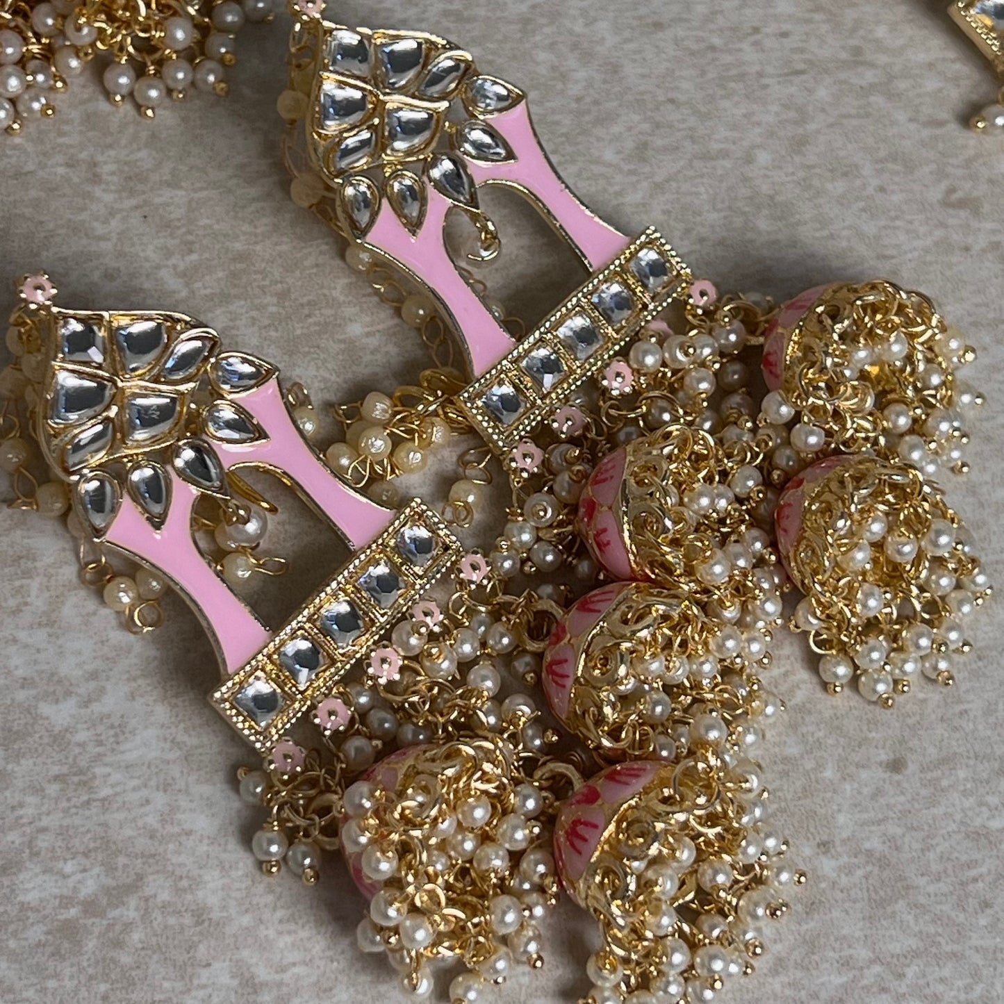 Light Pink Meenakari Hand Painted 3 Jhumka Earring / Indian Style/Unique Fancy Jhumka Earrings - NAVRATRI SPECIAL