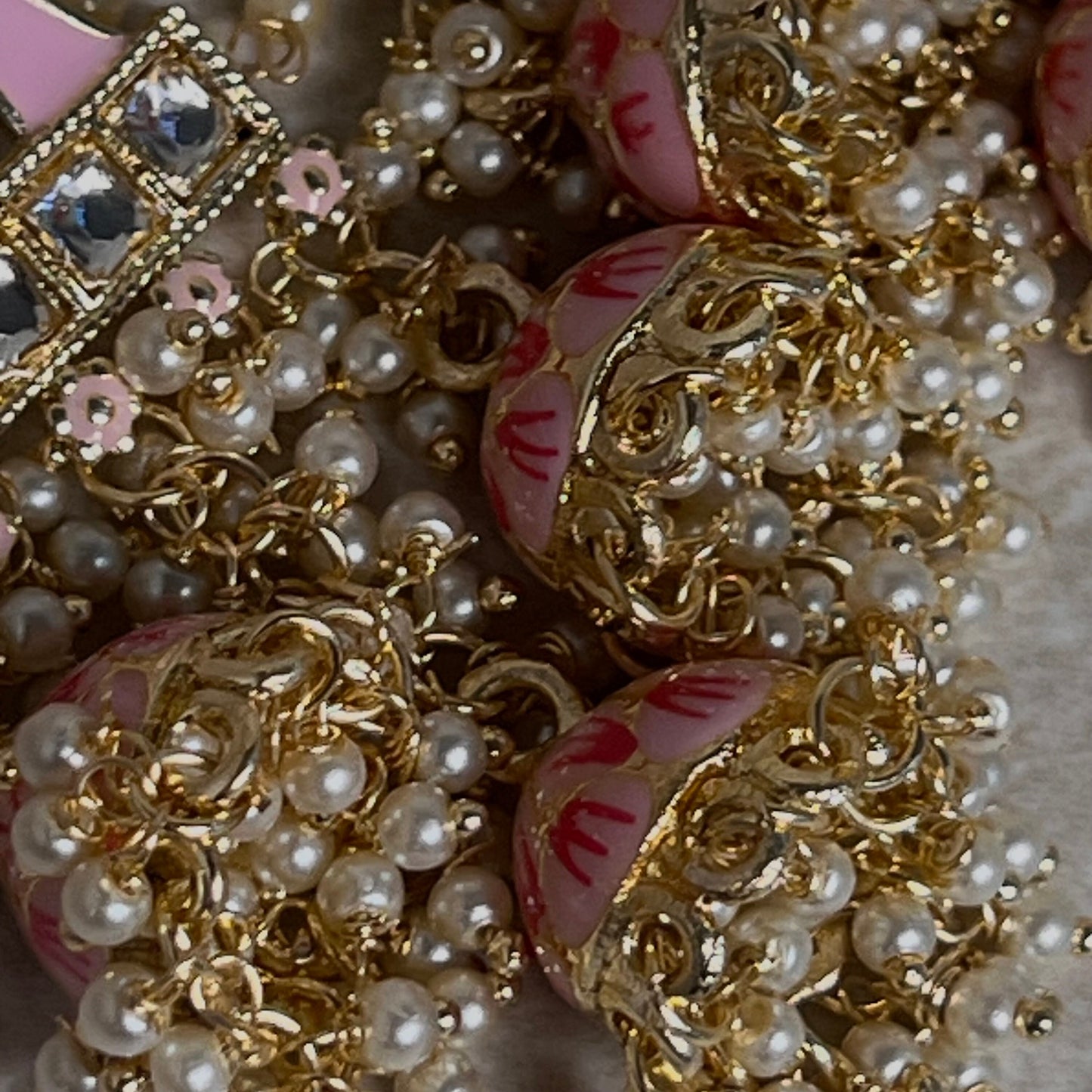 Light Pink Meenakari Hand Painted 3 Jhumka Earring / Indian Style/Unique Fancy Jhumka Earrings - NAVRATRI SPECIAL