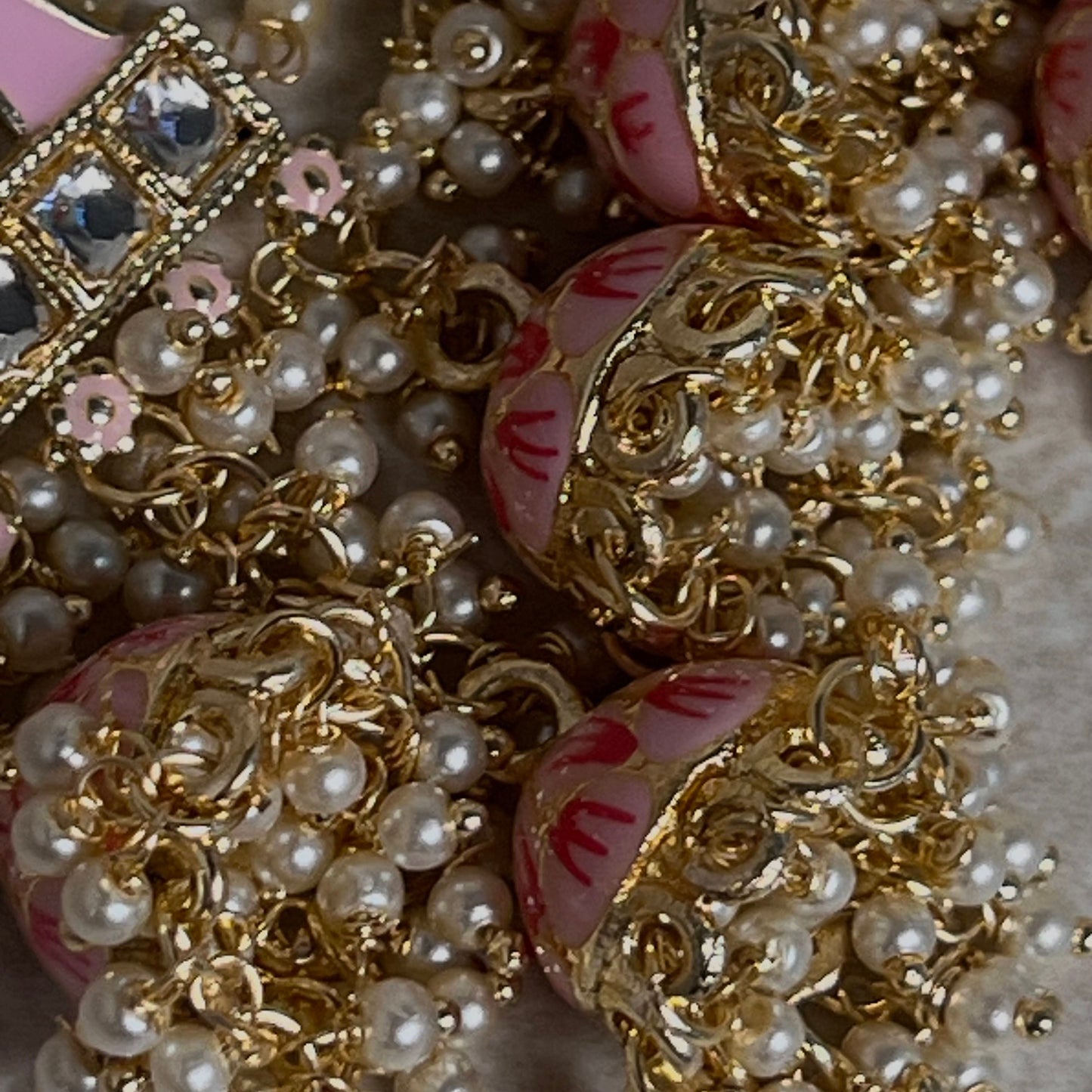 Light Pink Meenakari Hand Painted 3 Jhumka Earring / Indian Style/Unique Fancy Jhumka Earrings - NAVRATRI SPECIAL