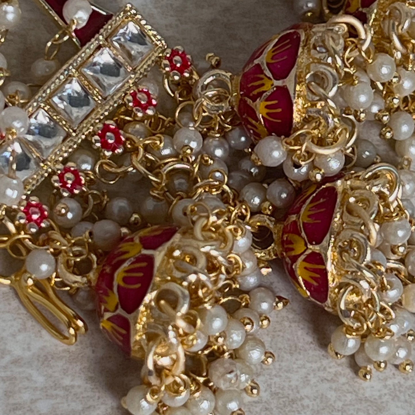 Maroon and Yellow Meenakari Hand Painted 3 Jhumka Earring / Indian Style/Unique Fancy Jhumka Earrings - NAVRATRI SPECIAL