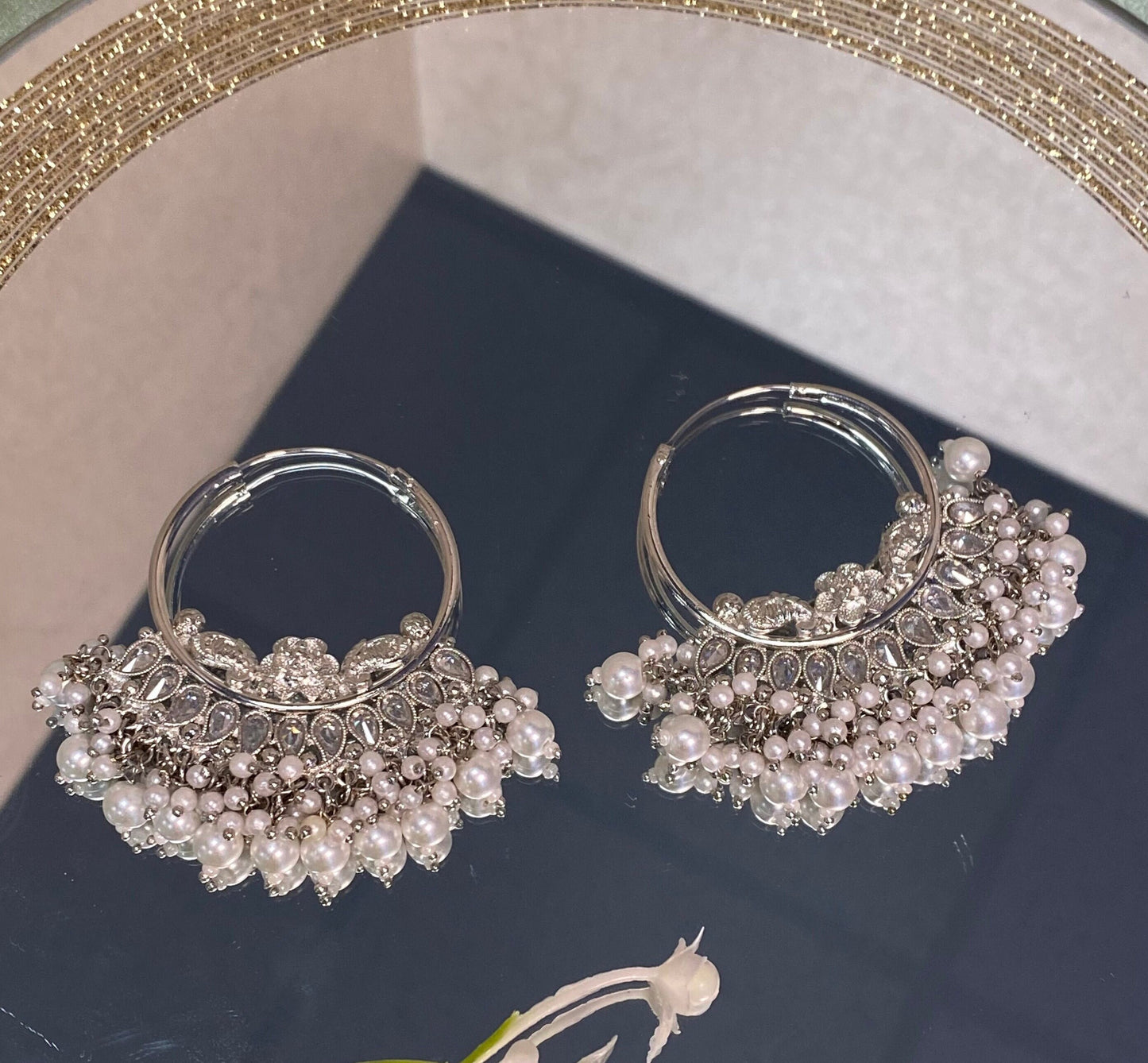 Silver Crystal Pearl Indian Hoop Earring/Indian Earrings/Indian Jewellery/Silver Jewellery/Valentines gifts