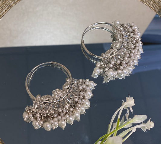 Silver Crystal Pearl Indian Hoop Earring/Indian Earrings/Indian Jewellery/Silver Jewellery/Valentines gifts