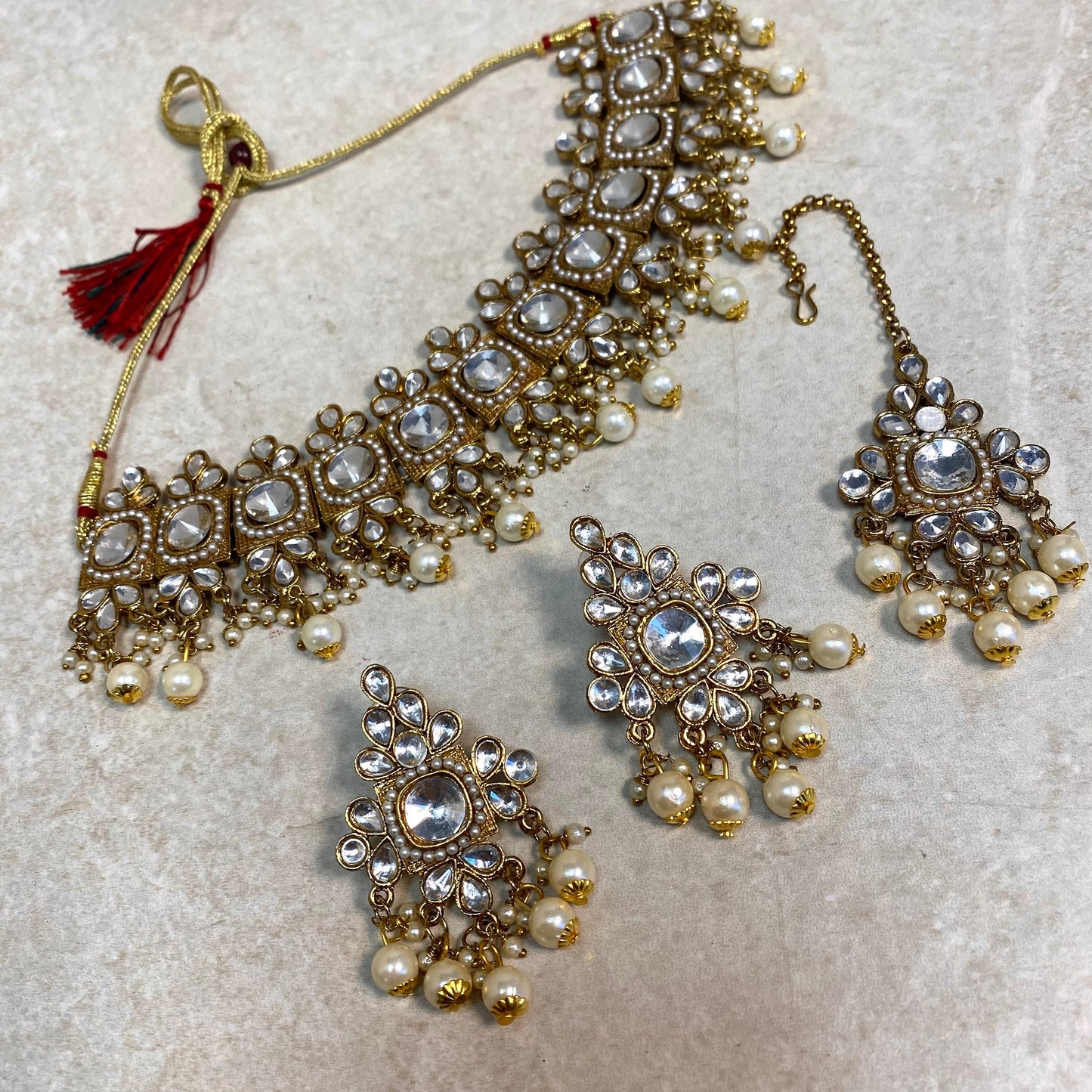 Clear Faux Kundan with Earrings and Tikka/ Unique Style/ Indian/ Pakistani/Fashion Jewellery/ Gift for Women