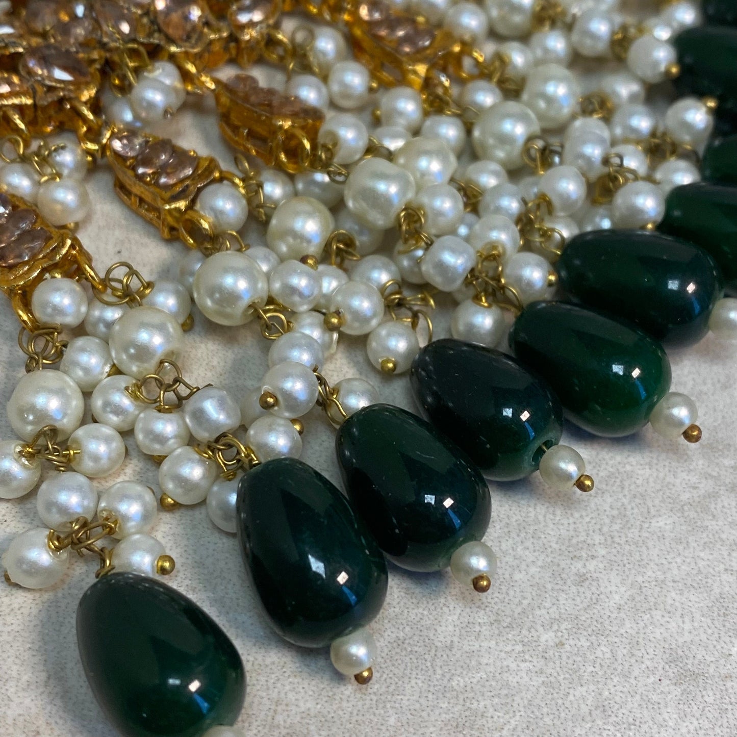 Extra Large Jhumar/Green/Gold Plated/Green Bead/Champagne zircon crystal/ Bright Gold/ Jhoomar / Passa/ Indian/ Pakistani Style/Head Piece