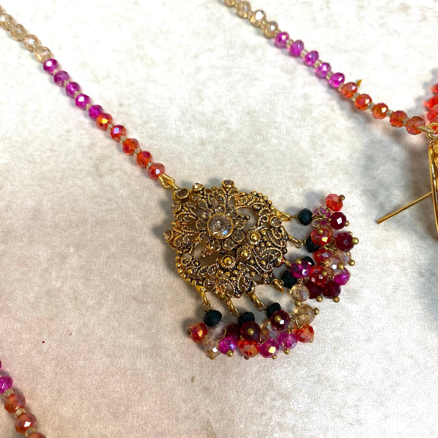 Gold Mendhi Multicolour Earrings and Tikka/Indian Mehendi Night Earrings/Fashion Jewellery/ Gift for Women/Indian/Pakistani style