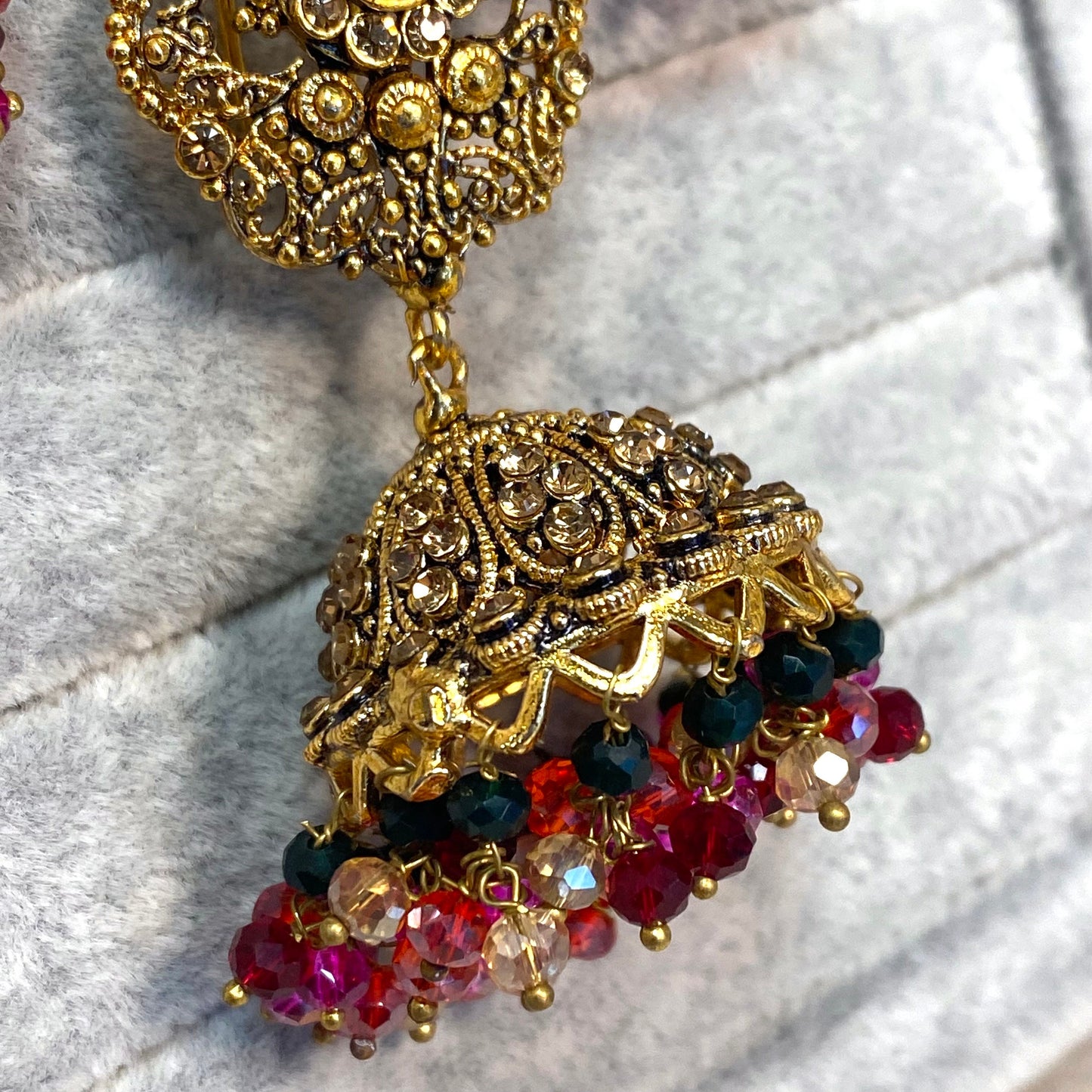 Gold Mendhi Multicolour Earrings and Tikka/Indian Mehendi Night Earrings/Fashion Jewellery/ Gift for Women/Indian/Pakistani style