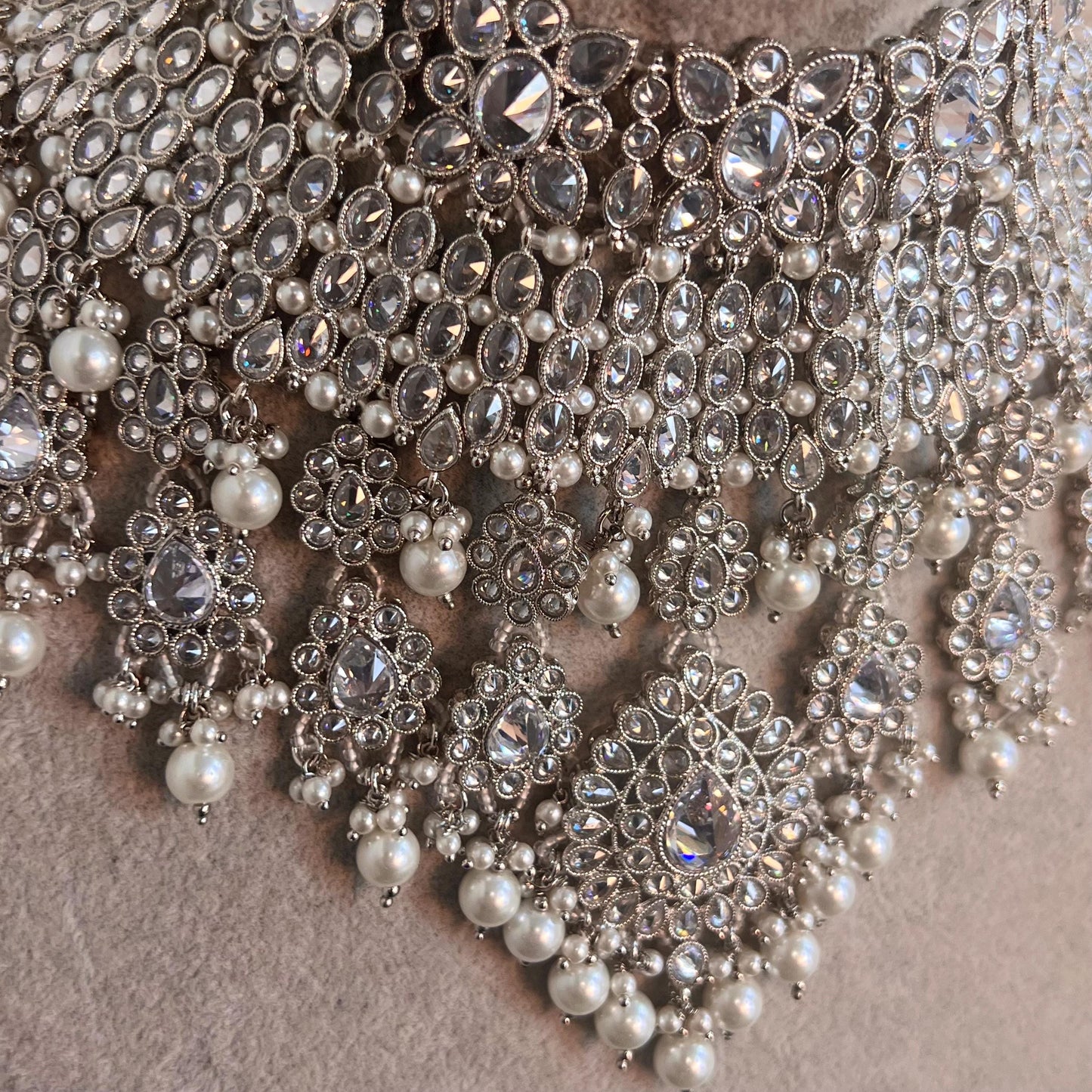 Silver Bridal Set - Pearl Indian/ Pakistani Style With Jhumka earring, Tikka/Tikli/ Heavy Set/ Wedding/ Fashion Jewellery/ Necklace set