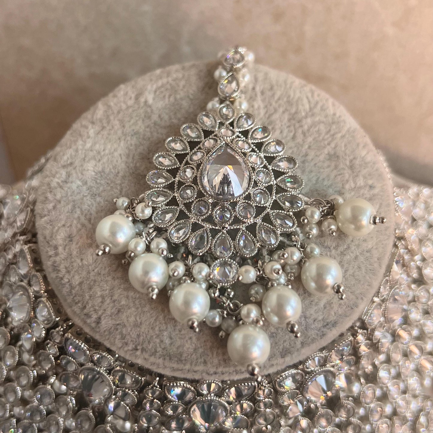 Silver Bridal Set - Pearl Indian/ Pakistani Style With Jhumka earring, Tikka/Tikli/ Heavy Set/ Wedding/ Fashion Jewellery/ Necklace set