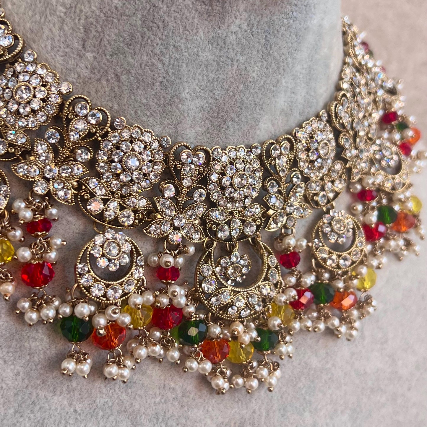 Multicolour Necklace Set  - Multicolour Earring/ Tikka/ Tikli/ Indian/ Pakistani/Fashion Jewellery/Mendhi/ Green, Orange, Yellow and Red