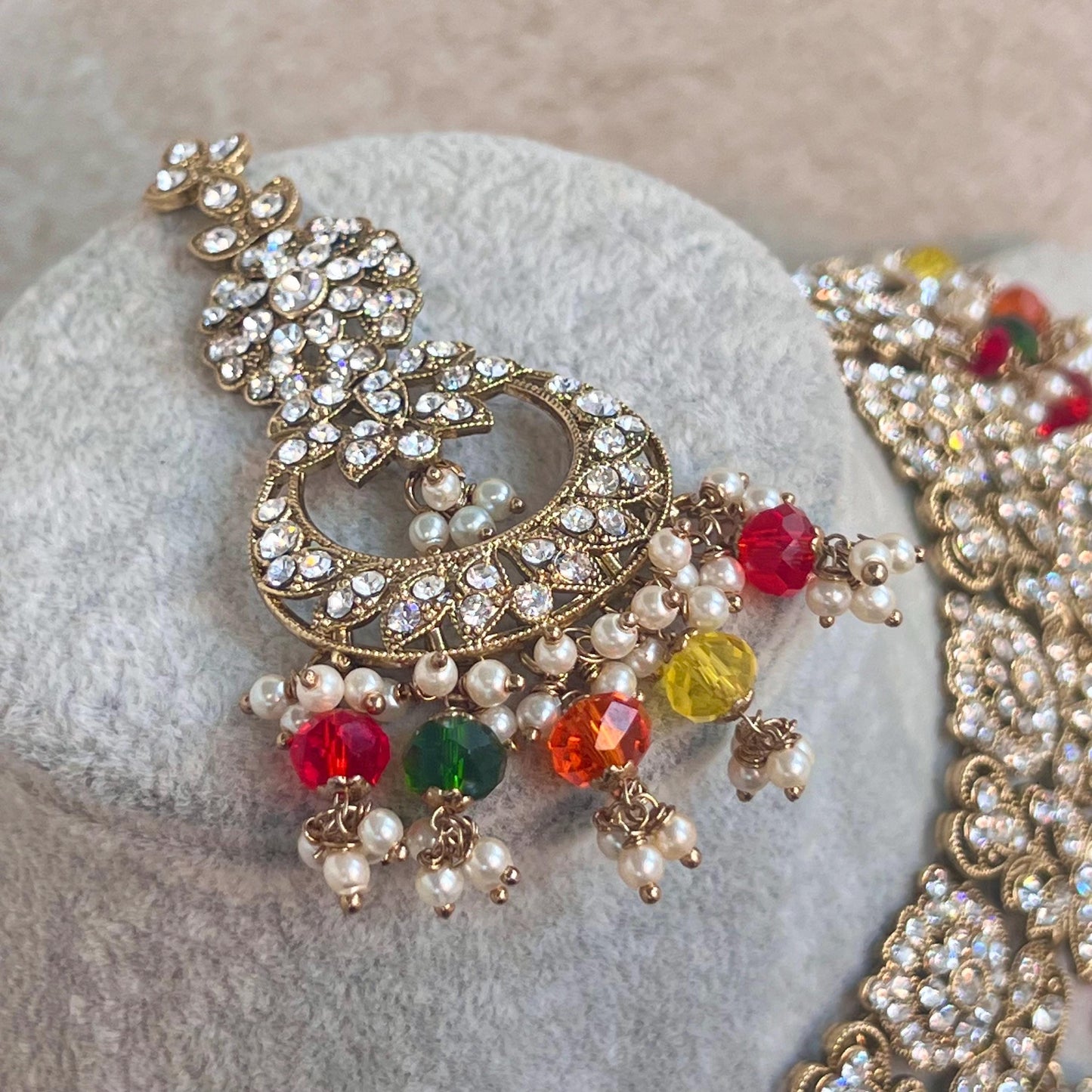 Multicolour Necklace Set  - Multicolour Earring/ Tikka/ Tikli/ Indian/ Pakistani/Fashion Jewellery/Mendhi/ Green, Orange, Yellow and Red