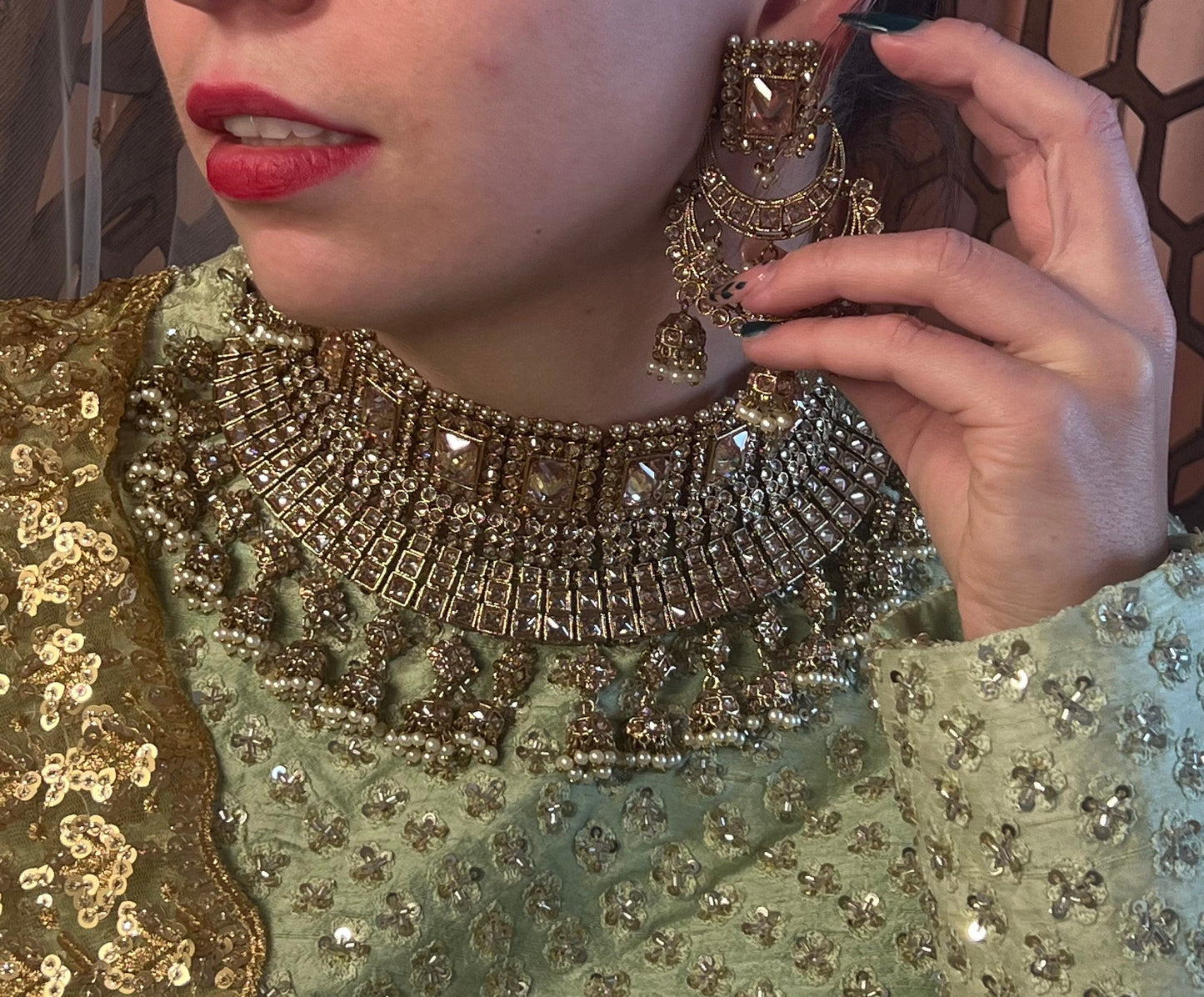 Champagne Bridal Choker Set/ Indian/ Pakistani Style/Indian Bridal Jewellery Set