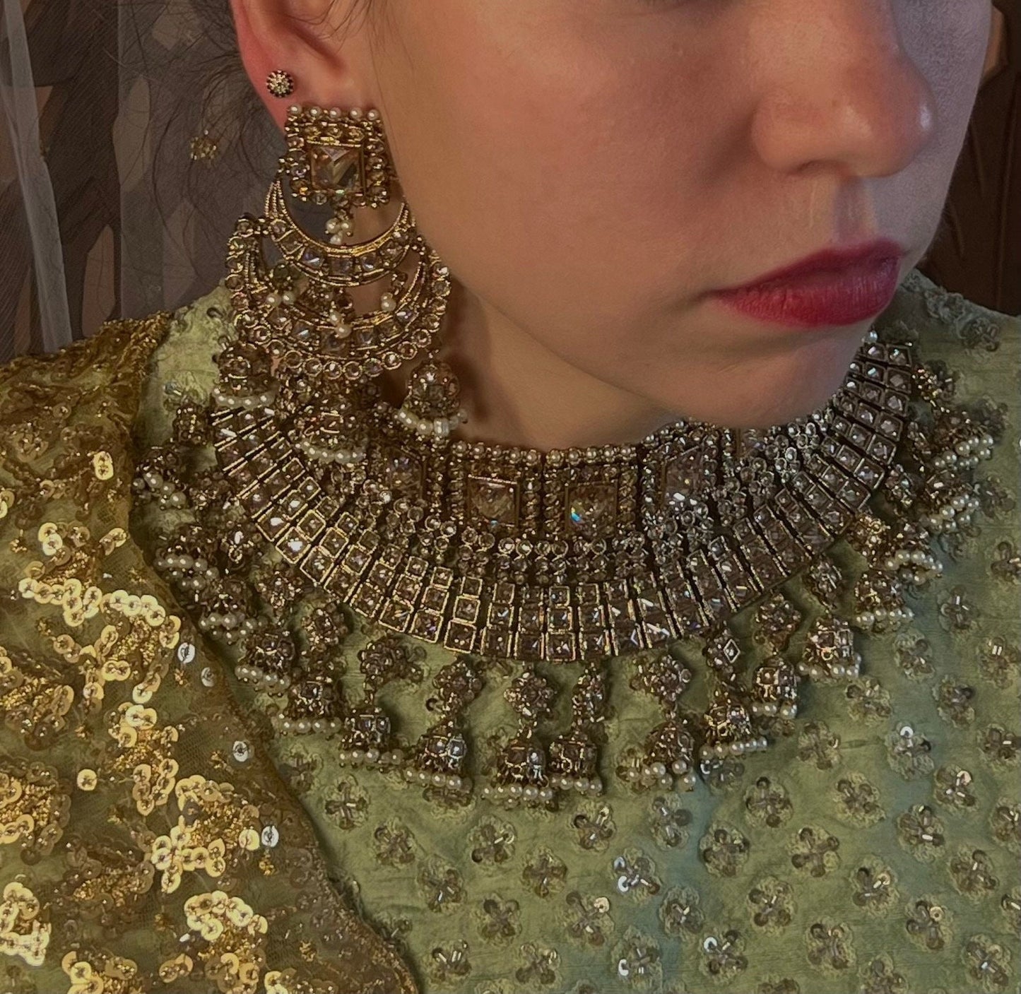 Champagne Bridal Choker Set/ Indian/ Pakistani Style/Indian Bridal Jewellery Set