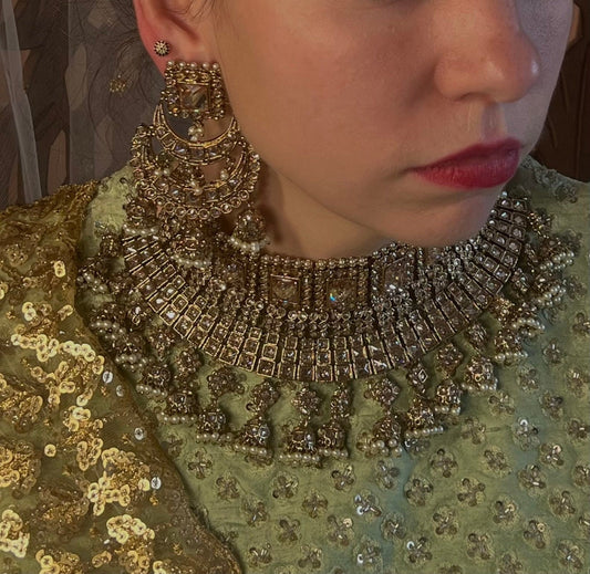 Champagne Bridal Choker Set/ Indian/ Pakistani Style/Indian Bridal Jewellery Set
