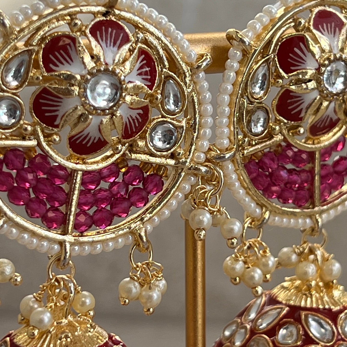 Purple Jhumka Earring/ Meenakari/ Indian/ Pakistani Style/ Hand Painted/ Gift for women/Faux Kundan