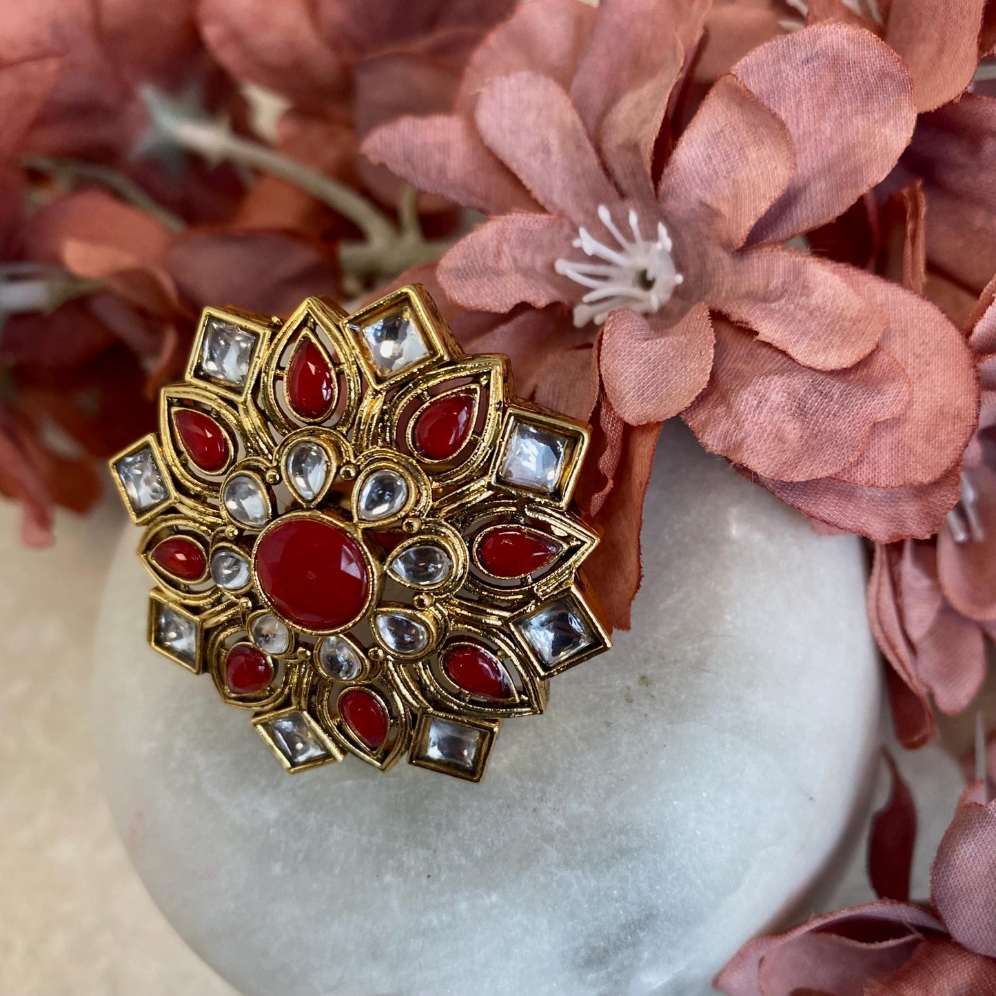 Red Kundan Adjustable Ring/ Fashion Jewellery/ Gift for Women/Indian/Pakistani style