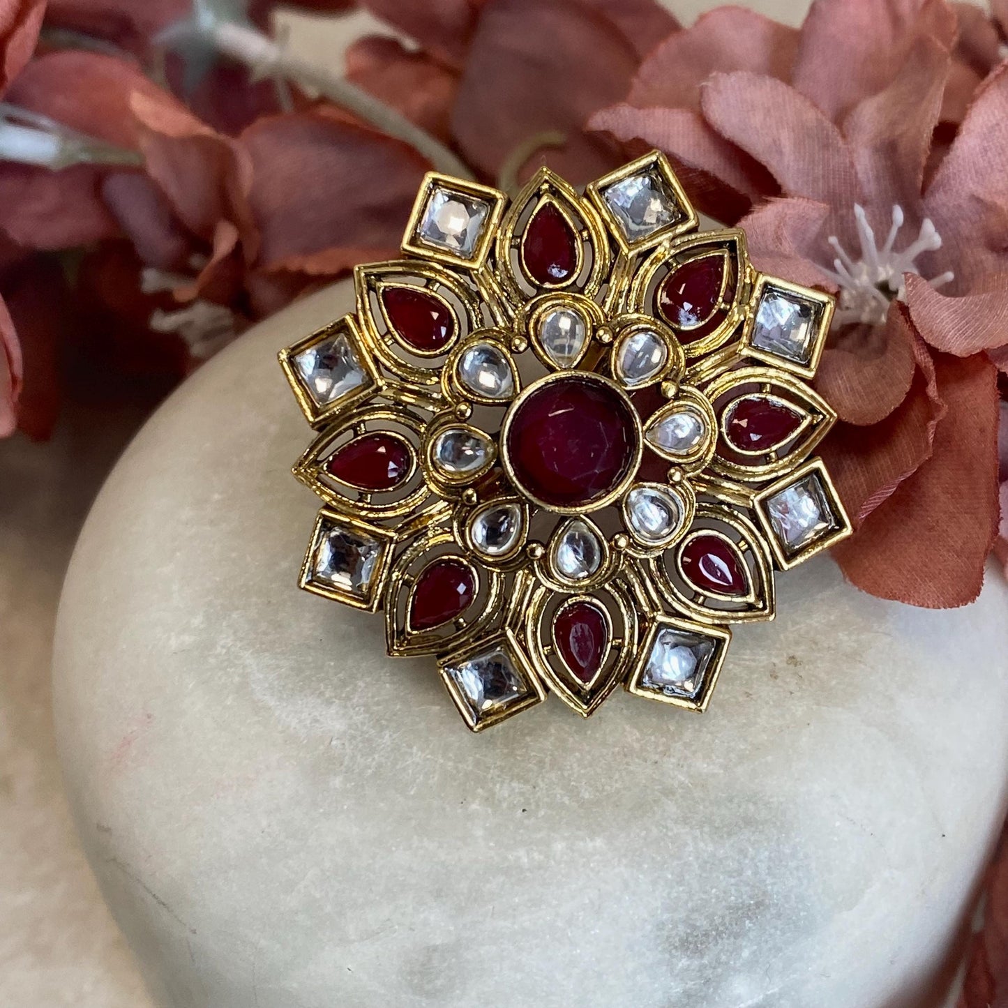 Maroon Kundan Adjustable Ring/ Fashion Jewellery/ Gift for Women/Indian/Pakistani style