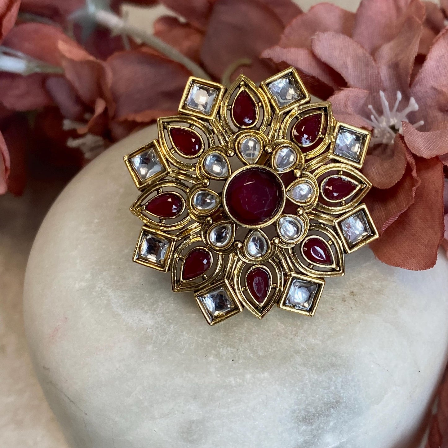 Maroon Kundan Adjustable Ring/ Fashion Jewellery/ Gift for Women/Indian/Pakistani style