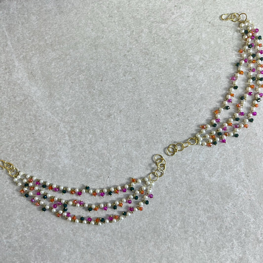 Multicolour Mendhi Colour Ear Chains (Saharey) / Indian Style Earring/ Fashion Jewellery/ Gift for Women