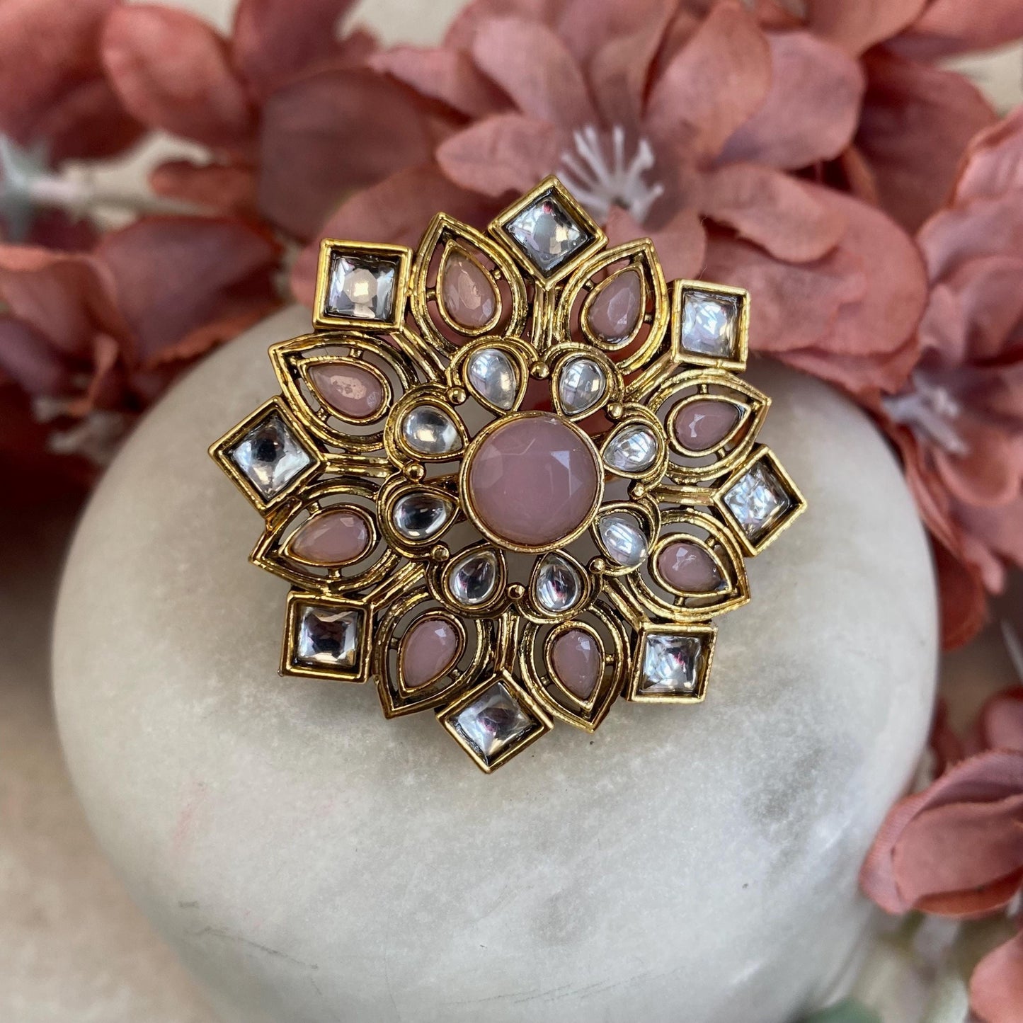 Pink Faux Kundan Adjustable Ring/ Fashion Jewellery/ Gift for Women/Indian/Pakistani style