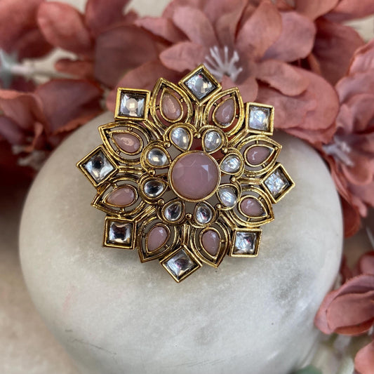 Pink Faux Kundan Adjustable Ring/ Fashion Jewellery/ Gift for Women/Indian/Pakistani style