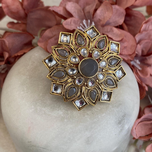 Grey Faux Kundan Adjustable Ring/ Fashion Jewellery/ Gift for Women/Indian/Pakistani style