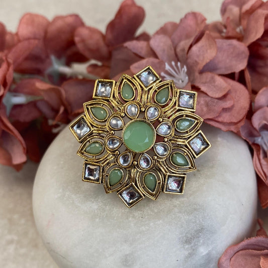 Mint Faux Kundan Adjustable Ring/ Fashion Jewellery/ Gift for Women/Indian/Pakistani style