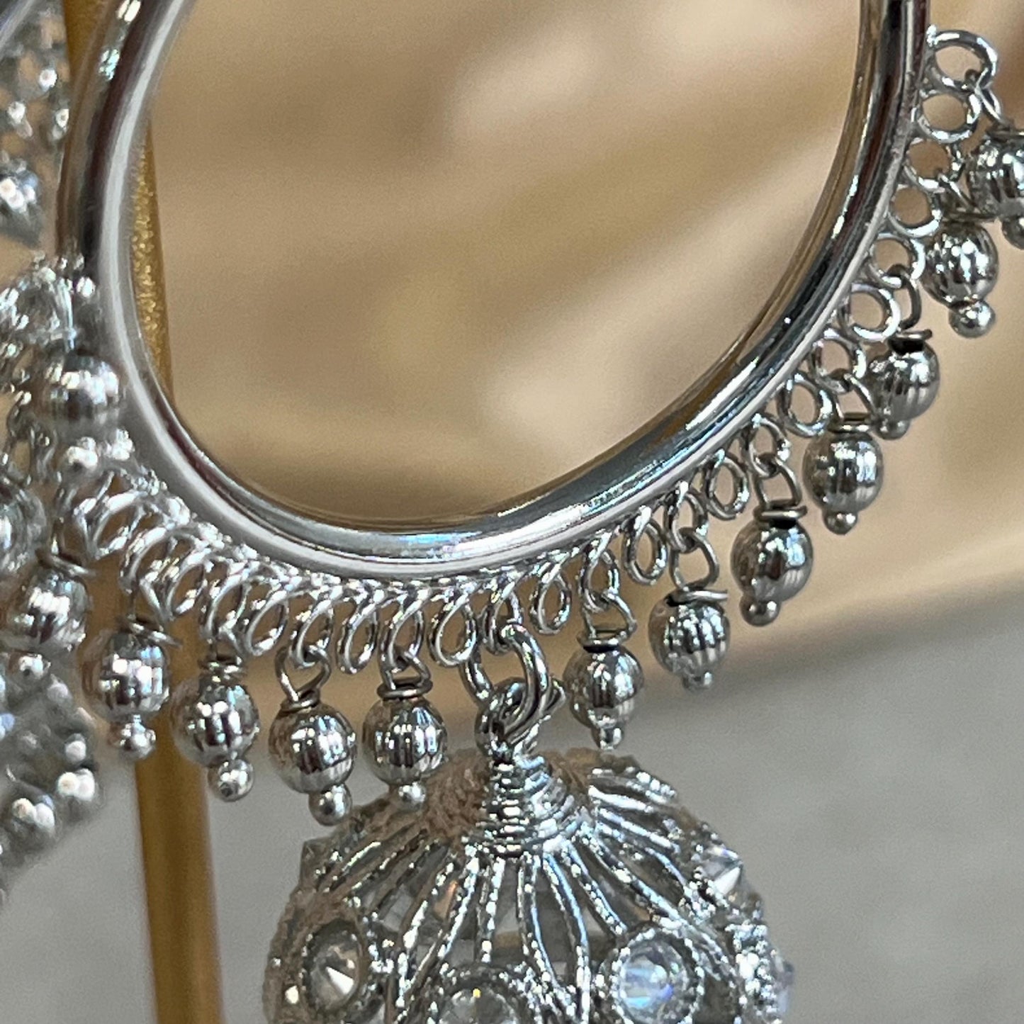 Silver Ball Crystal Jhumka Indian Hoop Earring/Indian Earrings/Pakistani Fashion/Indian Jewellery/Silver Jewellery/Gifts for Women