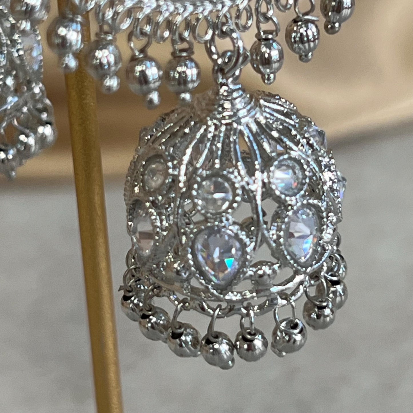 Silver Ball Crystal Jhumka Indian Hoop Earring/Indian Earrings/Pakistani Fashion/Indian Jewellery/Silver Jewellery/Gifts for Women