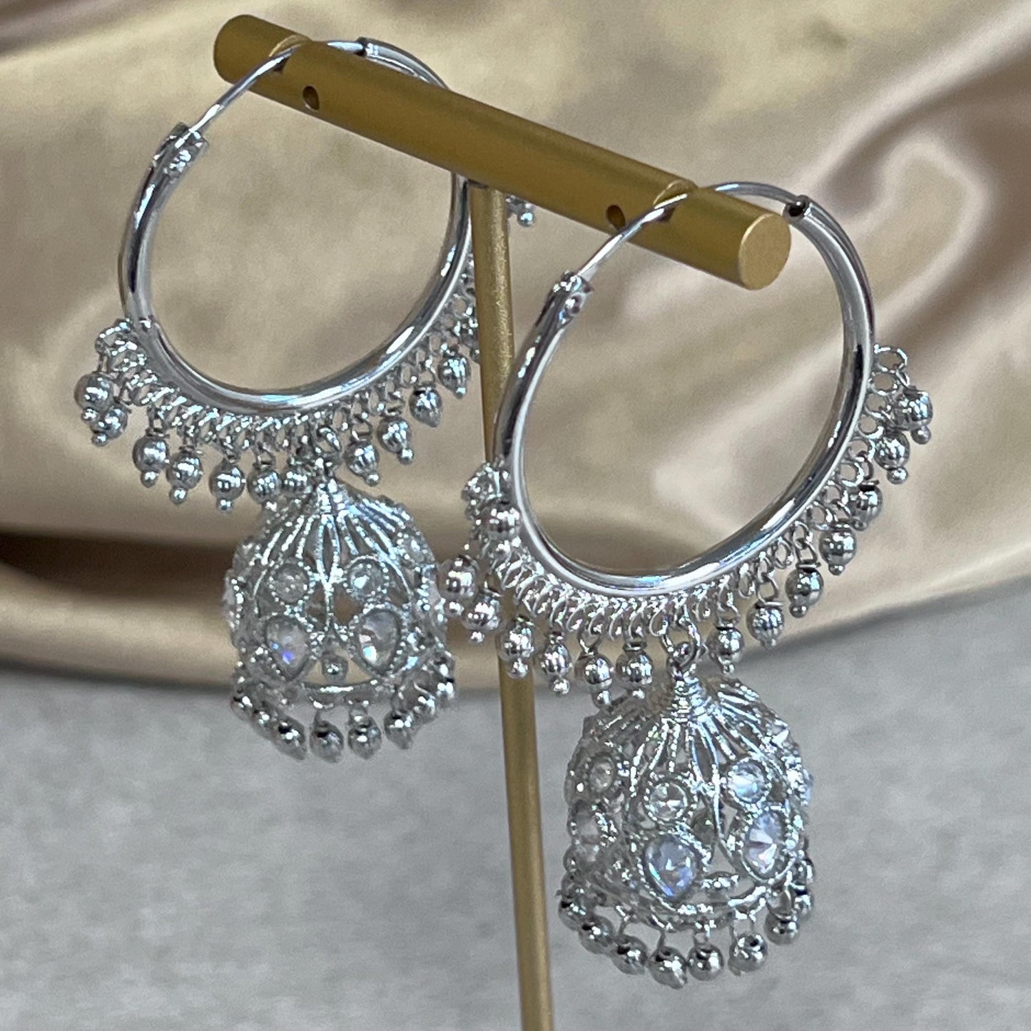 Silver Ball Crystal Jhumka Indian Hoop Earring/Indian Earrings/Pakistani Fashion/Indian Jewellery/Silver Jewellery/Gifts for Women