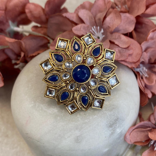 Navy Kundan Adjustable Ring/ Fashion Jewellery/ Gift for Women/Indian/Pakistani style