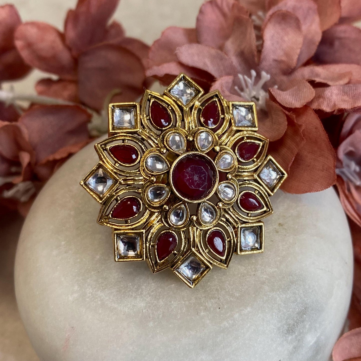 Maroon Kundan Adjustable Ring/ Fashion Jewellery/ Gift for Women/Indian/Pakistani style