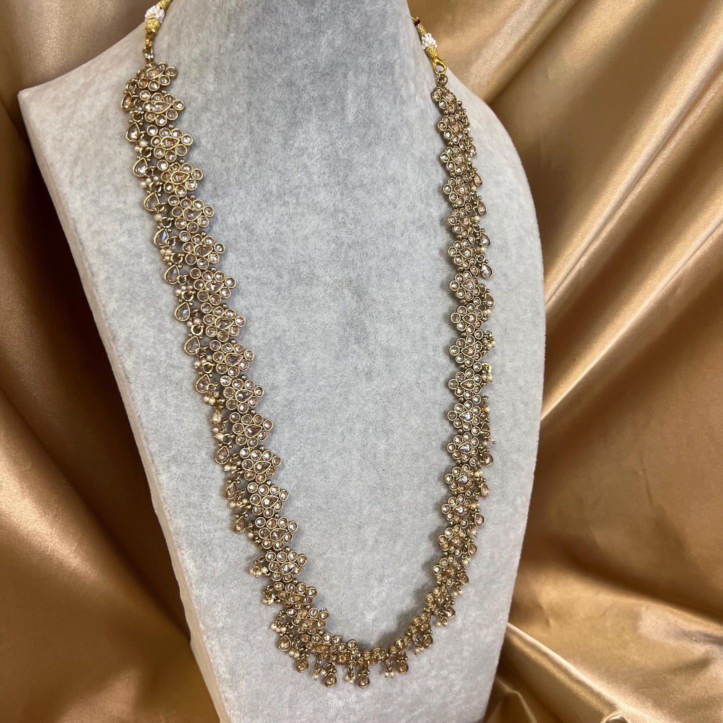 Champagne Short to Lond Adjustable Mala Necklace only/ Antique Gold/ Zircon Crystal Indian/ Pakistani/Fashion Jewellery/ Gift for Women
