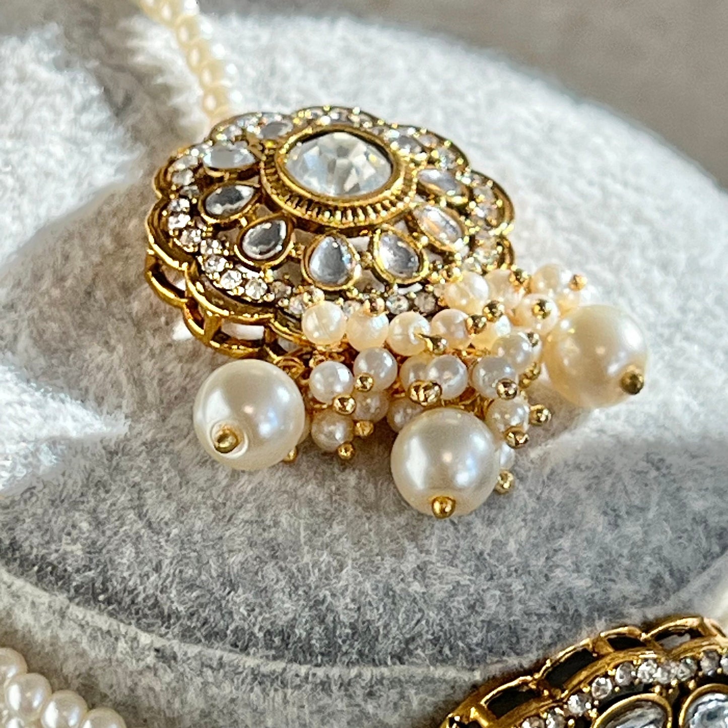 Faux Kundan Clear Pearl Choker set Earring/ Tikka/ Tikli/ Indian/ Pakistani/Fashion Jewellery/ Gift for Women/