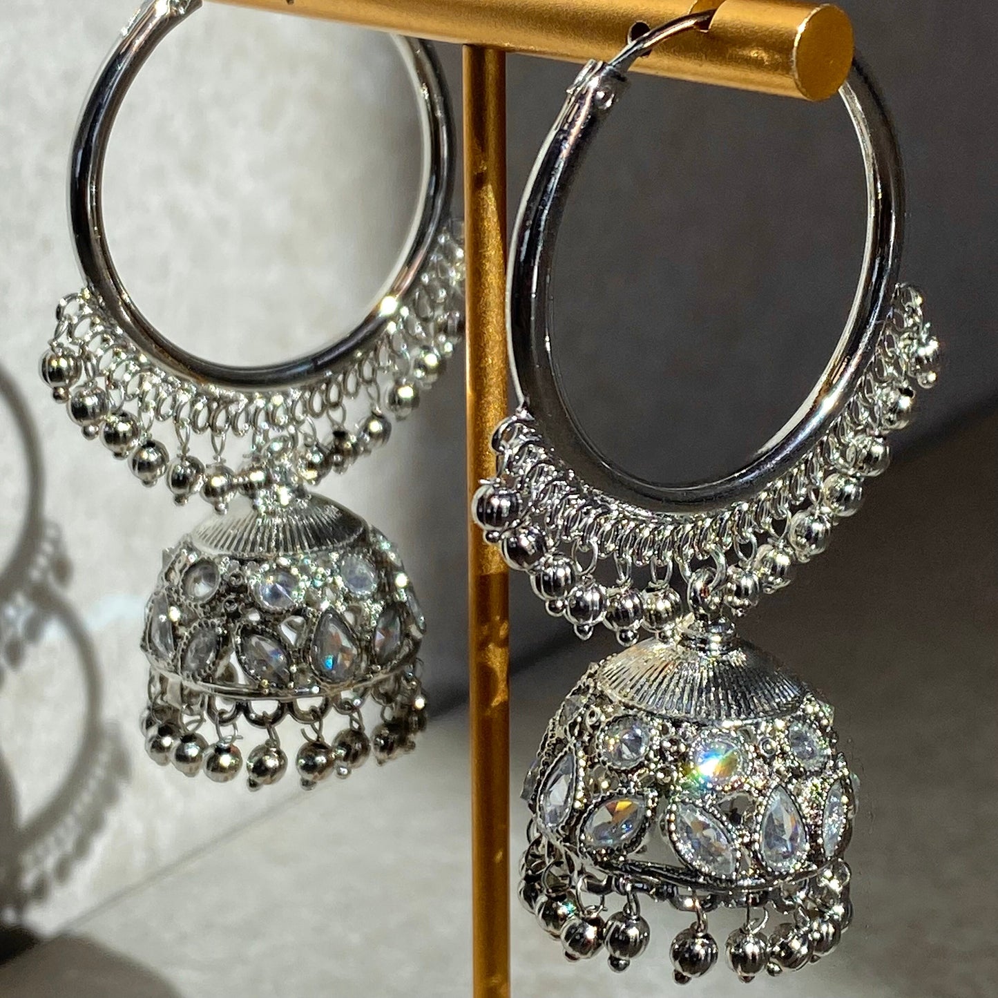 Silver Ball Crystal Jhumka Indian Hoop Earring/Indian Earrings/Pakistani Fashion/Indian Jewellery/Silver Jewellery/Gifts for Women