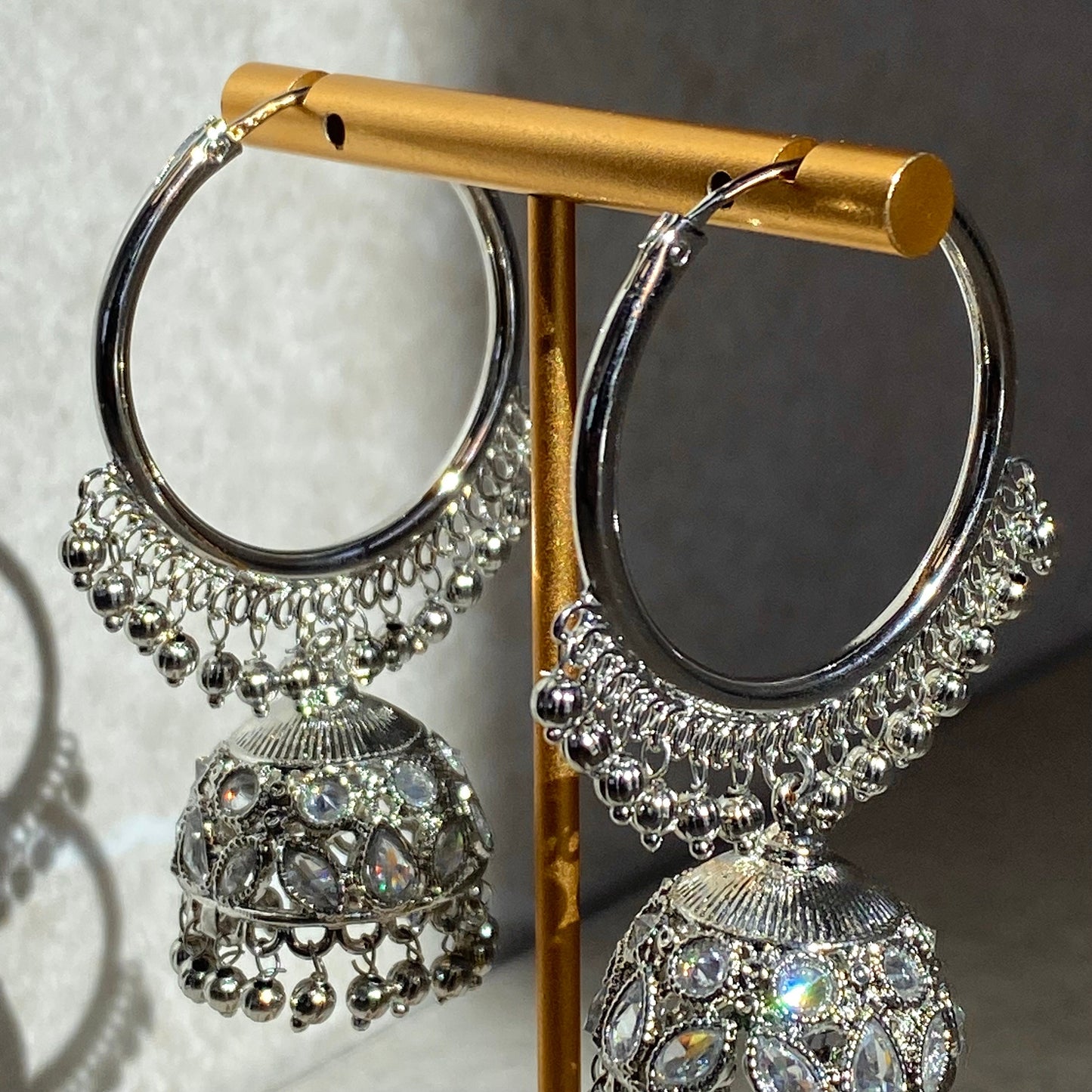 Silver Ball Crystal Jhumka Indian Hoop Earring/Indian Earrings/Pakistani Fashion/Indian Jewellery/Silver Jewellery/Gifts for Women