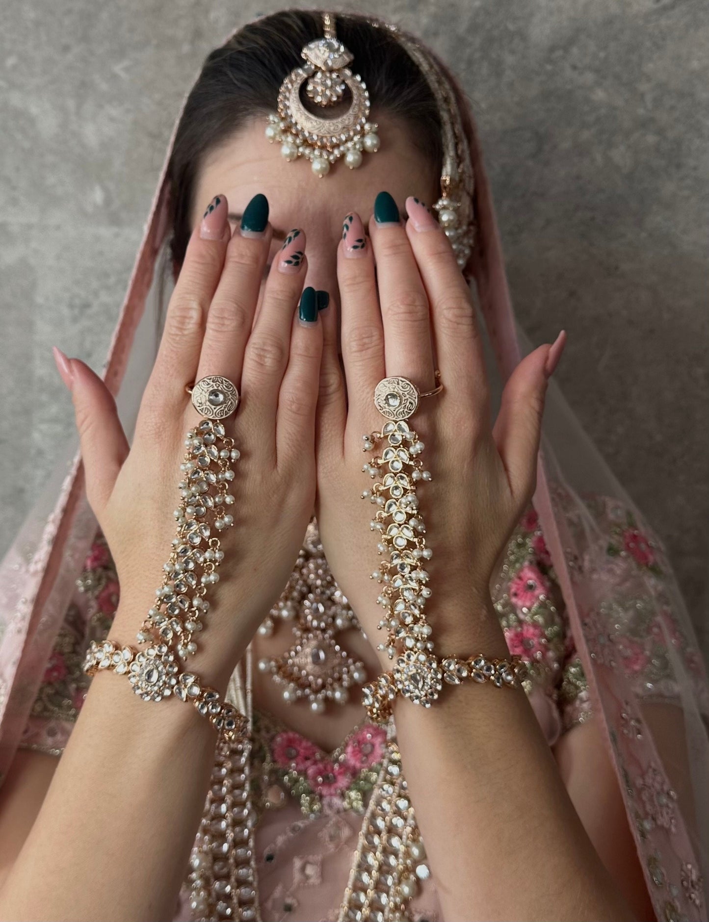 Rose Gold/Peach Full Faux Kundan Style Bridal Set/Indian/Pakistani Style/ Choker/ Earring/ Tikka/ Jhumar Passa/ Mathapatti/ Hand Harness.