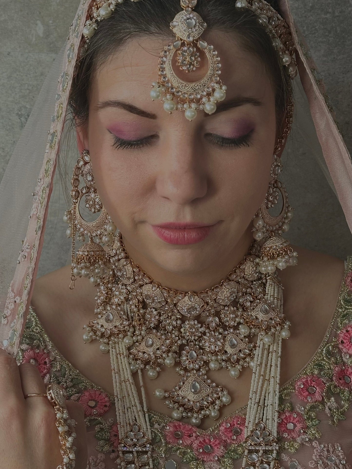 Rose Gold/Peach Full Faux Kundan Style Bridal Set/Indian/Pakistani Style/ Choker/ Earring/ Tikka/ Jhumar Passa/ Mathapatti/ Hand Harness.