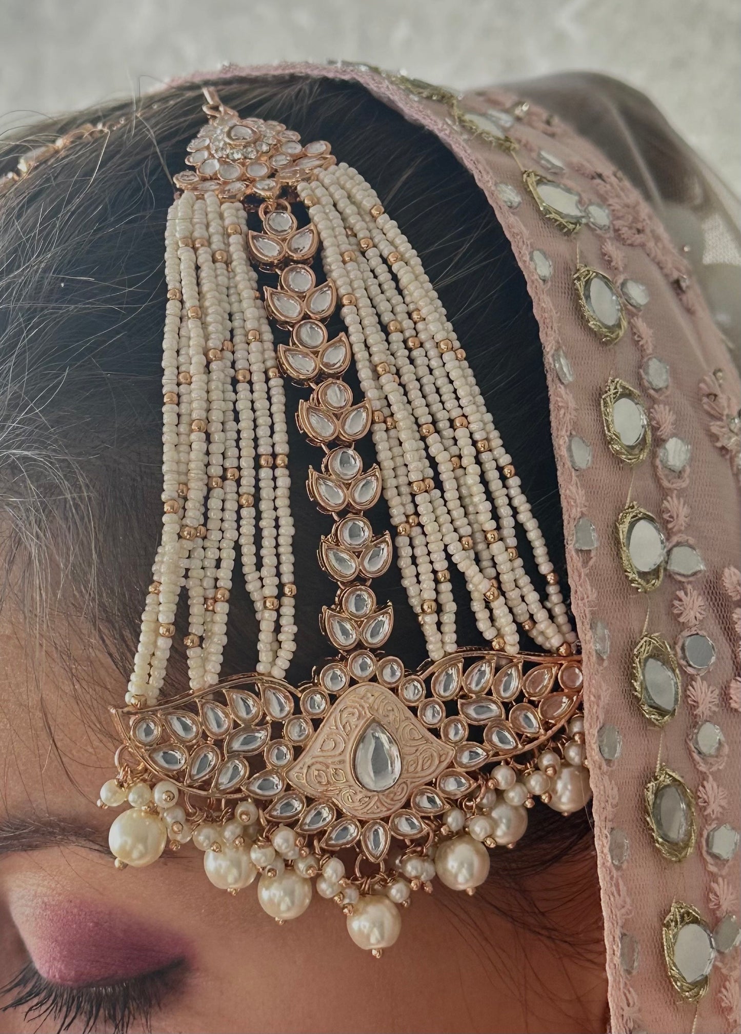 Rose Gold/Peach Full Faux Kundan Style Bridal Set/Indian/Pakistani Style/ Choker/ Earring/ Tikka/ Jhumar Passa/ Mathapatti/ Hand Harness.