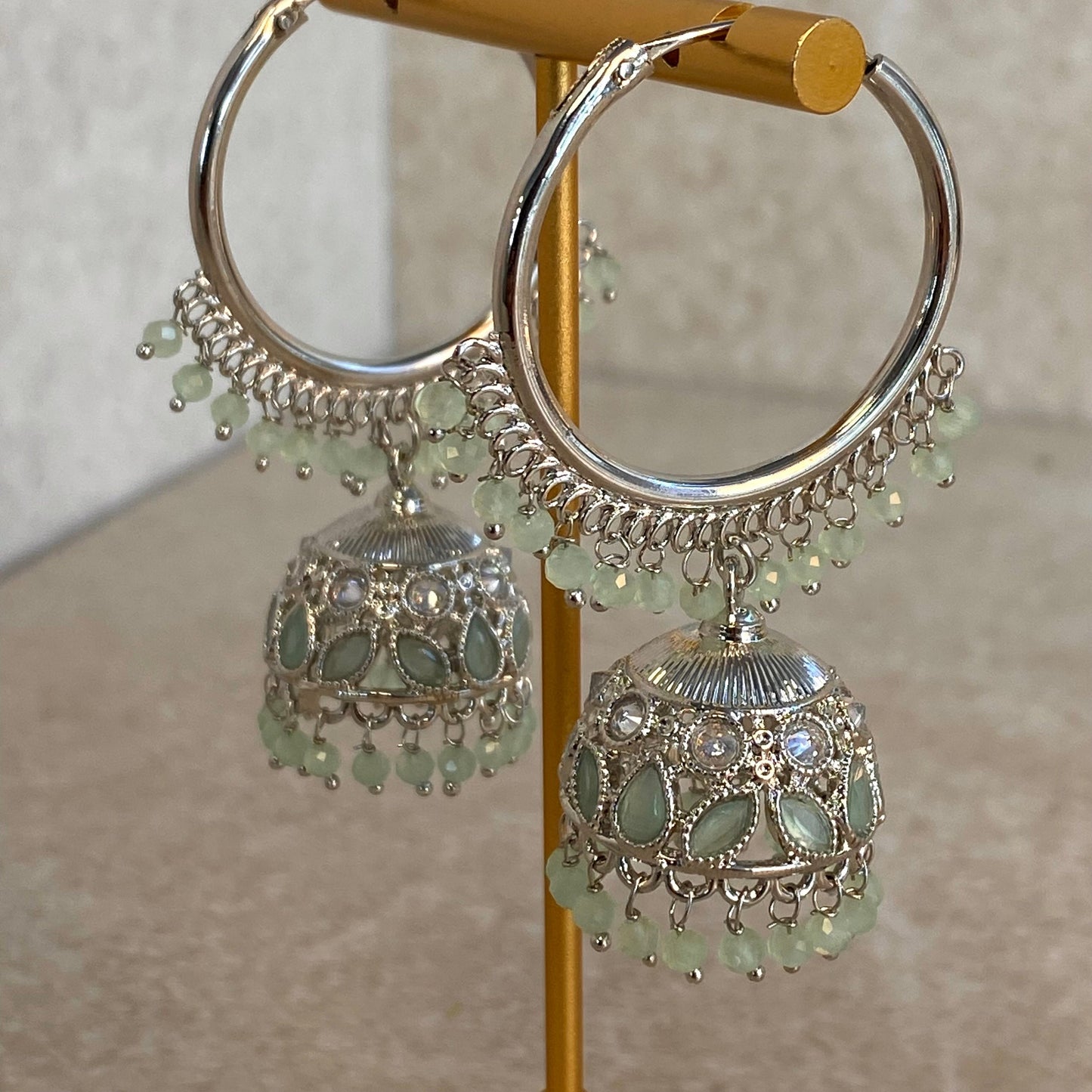 Mint Silver Crystal Jhumka Indian Hoop Earring/Indian Earrings/Pakistani Fashion/Indian Jewellery/Silver Jewellery/Gifts for Women