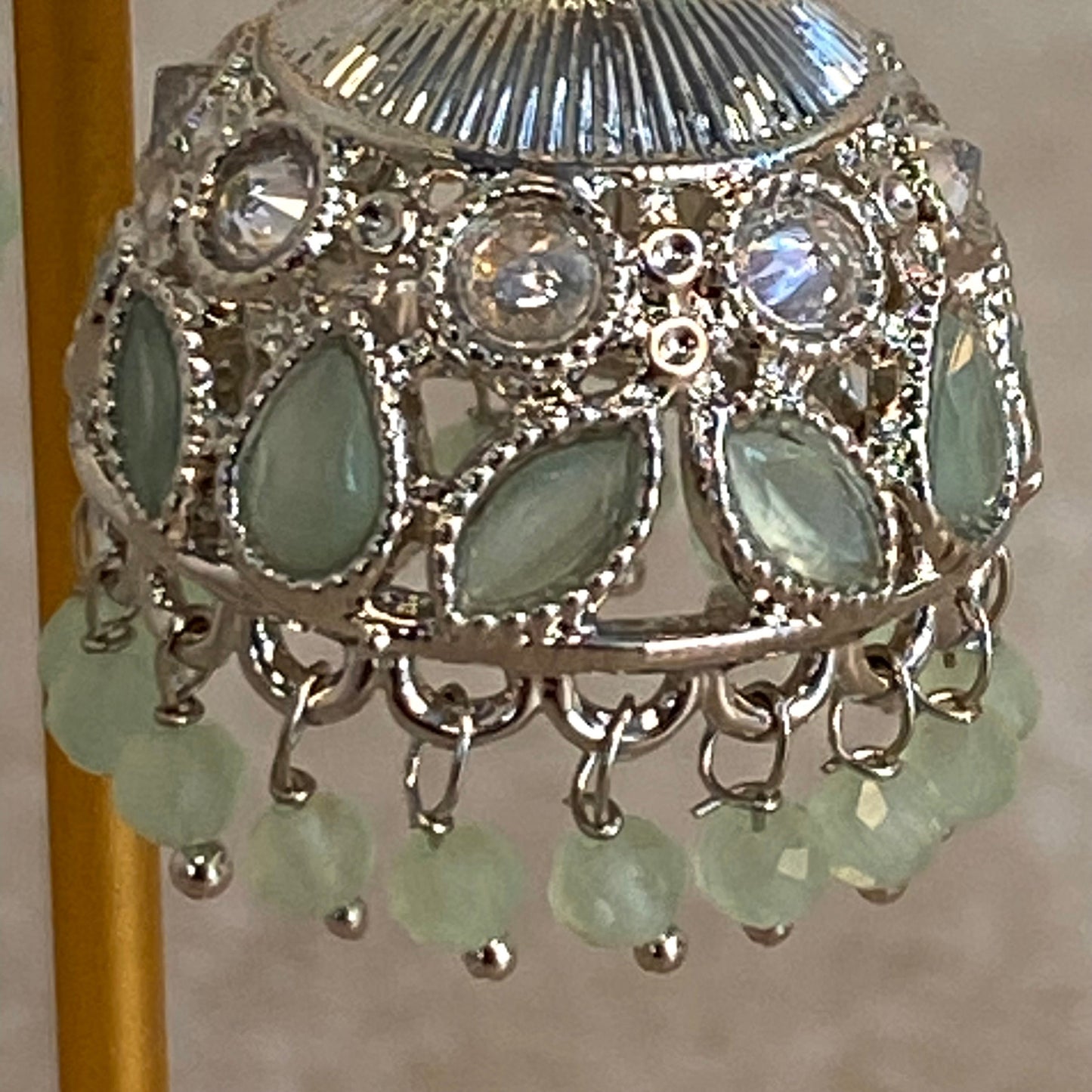 Mint Silver Crystal Jhumka Indian Hoop Earring/Indian Earrings/Pakistani Fashion/Indian Jewellery/Silver Jewellery/Gifts for Women