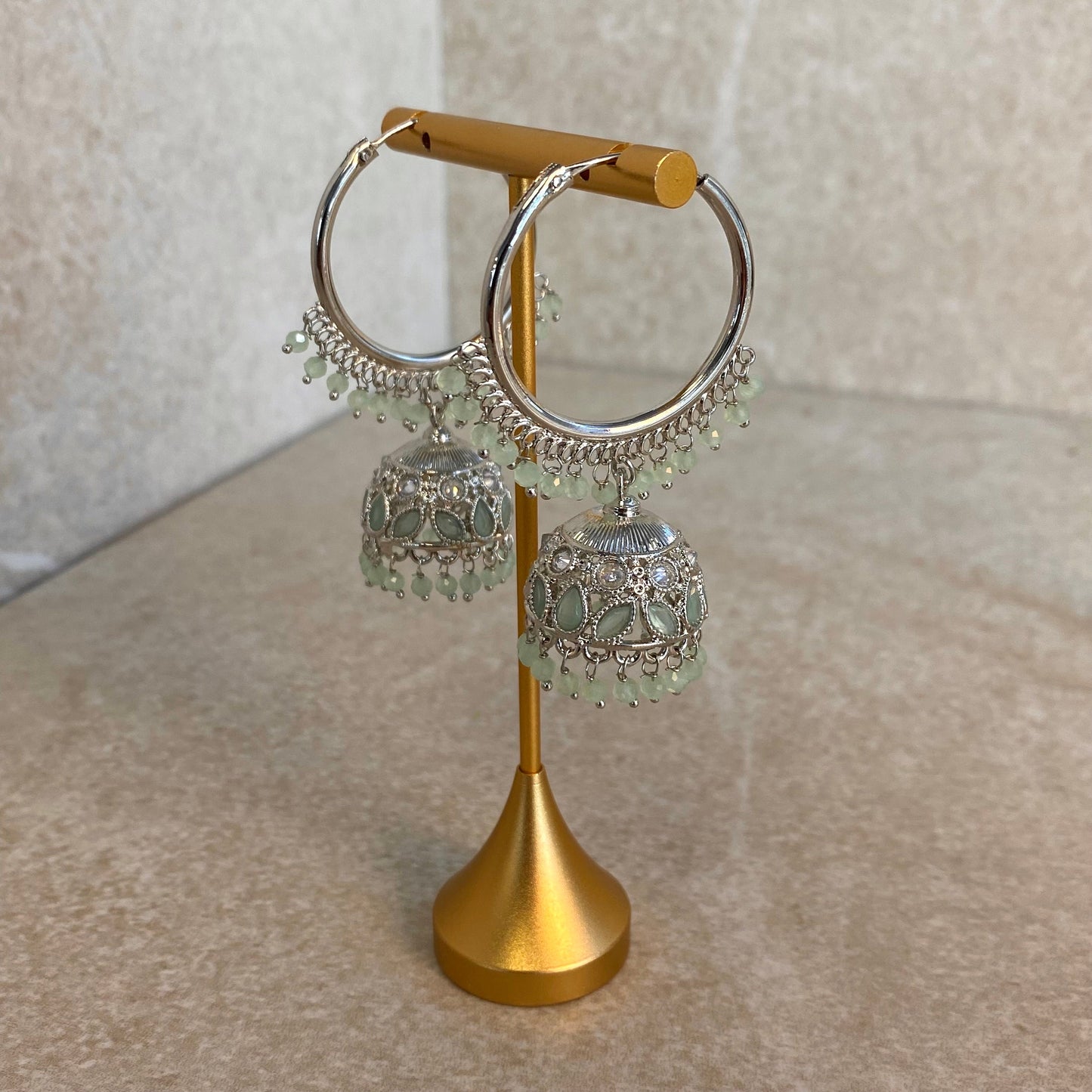 Mint Silver Crystal Jhumka Indian Hoop Earring/Indian Earrings/Pakistani Fashion/Indian Jewellery/Silver Jewellery/Gifts for Women