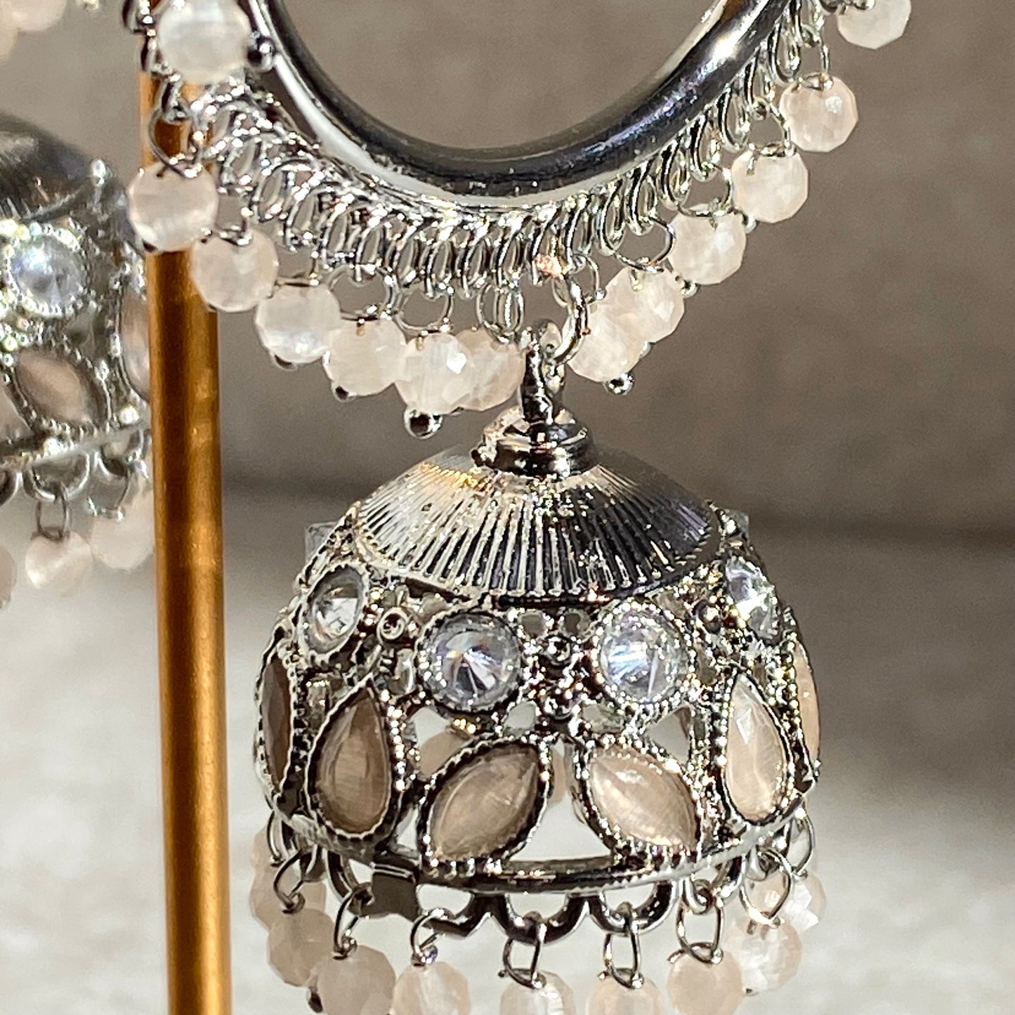 Pale Peach Silver Crystal Jhumka Indian Hoop Earring/Indian Earrings/Pakistani Fashion/Indian Jewellery/Silver Jewellery/Gifts for Women