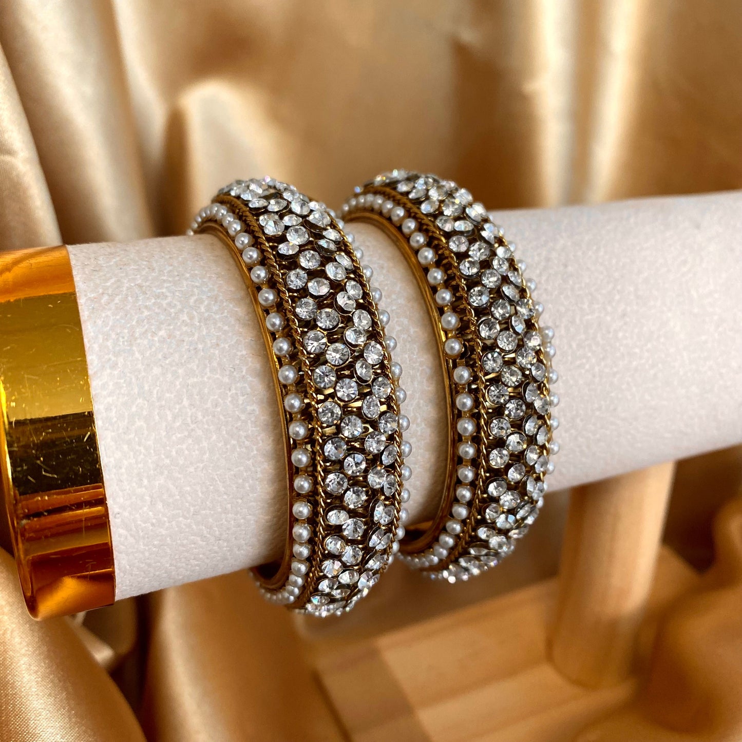 2.2 Gold and Silver Single Bangle/ Statement Piece Set of 2/Indian/ Pakistani/Jewelley/ Fashion Bracelet/ Clear