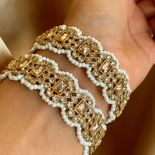 Set of 2 Gold/ Champagne/ Pearl Bangles - Indian/ Pakistani/Jewelley/ Fashion Bracelet