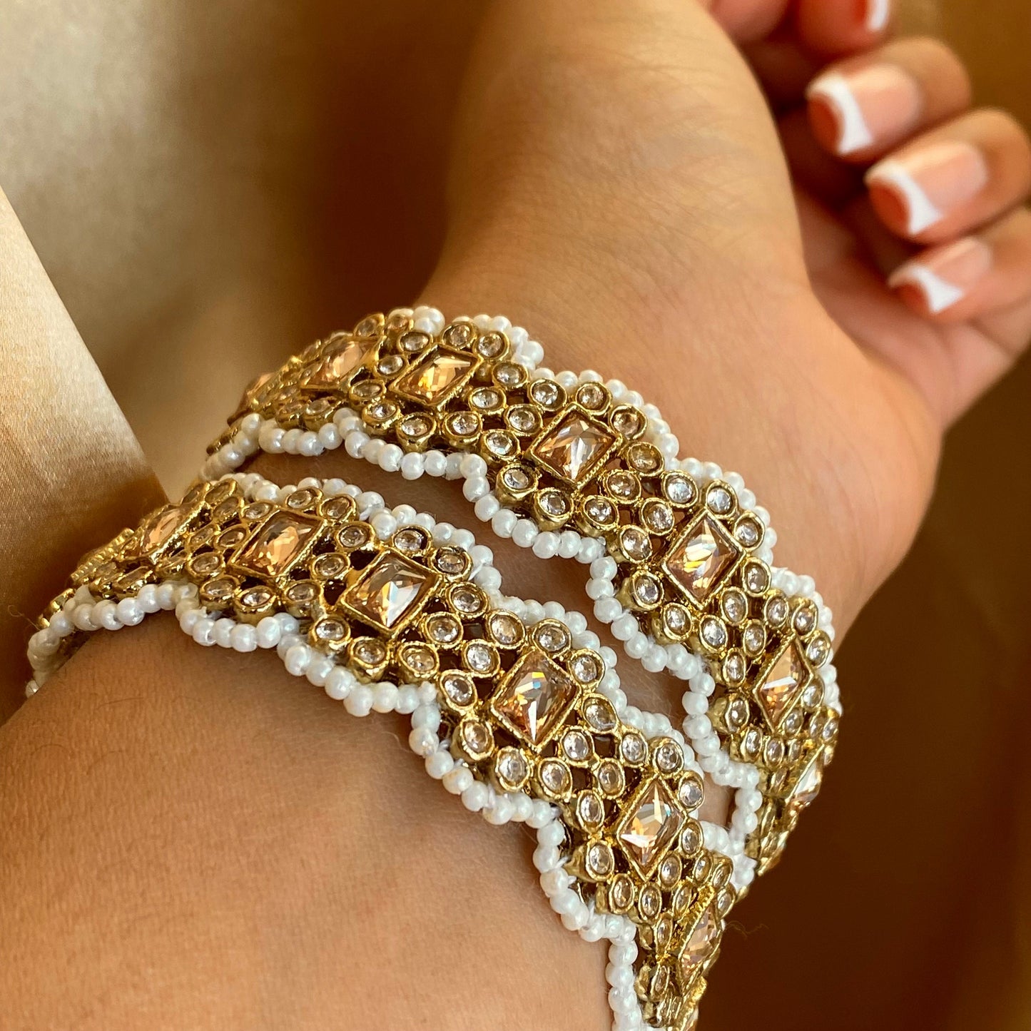 Set of 2 Gold/ Champagne/ Pearl Bangles - Indian/ Pakistani/Jewelley/ Fashion Bracelet