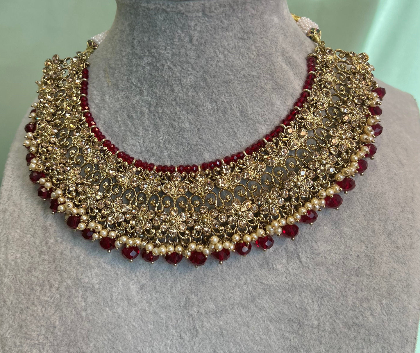 Maroon Bridal Necklace - Single Piece Indian/ Pakistani Style/ Wedding/ Fashion Jewellery