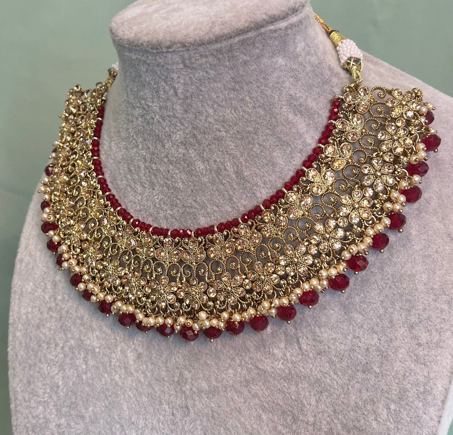 Maroon Bridal Necklace - Single Piece Indian/ Pakistani Style/ Wedding/ Fashion Jewellery