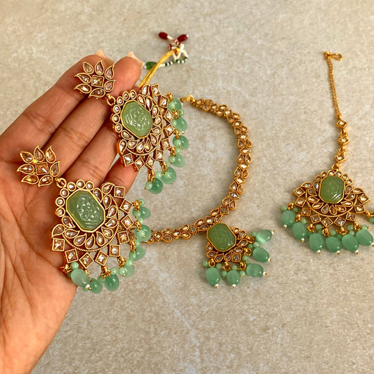 Jade green/ Ombré Mint Necklace Set Earring/ Tikka/ Tikli/ Indian/ Pakistani/Fashion Jewellery/ Gift for Women