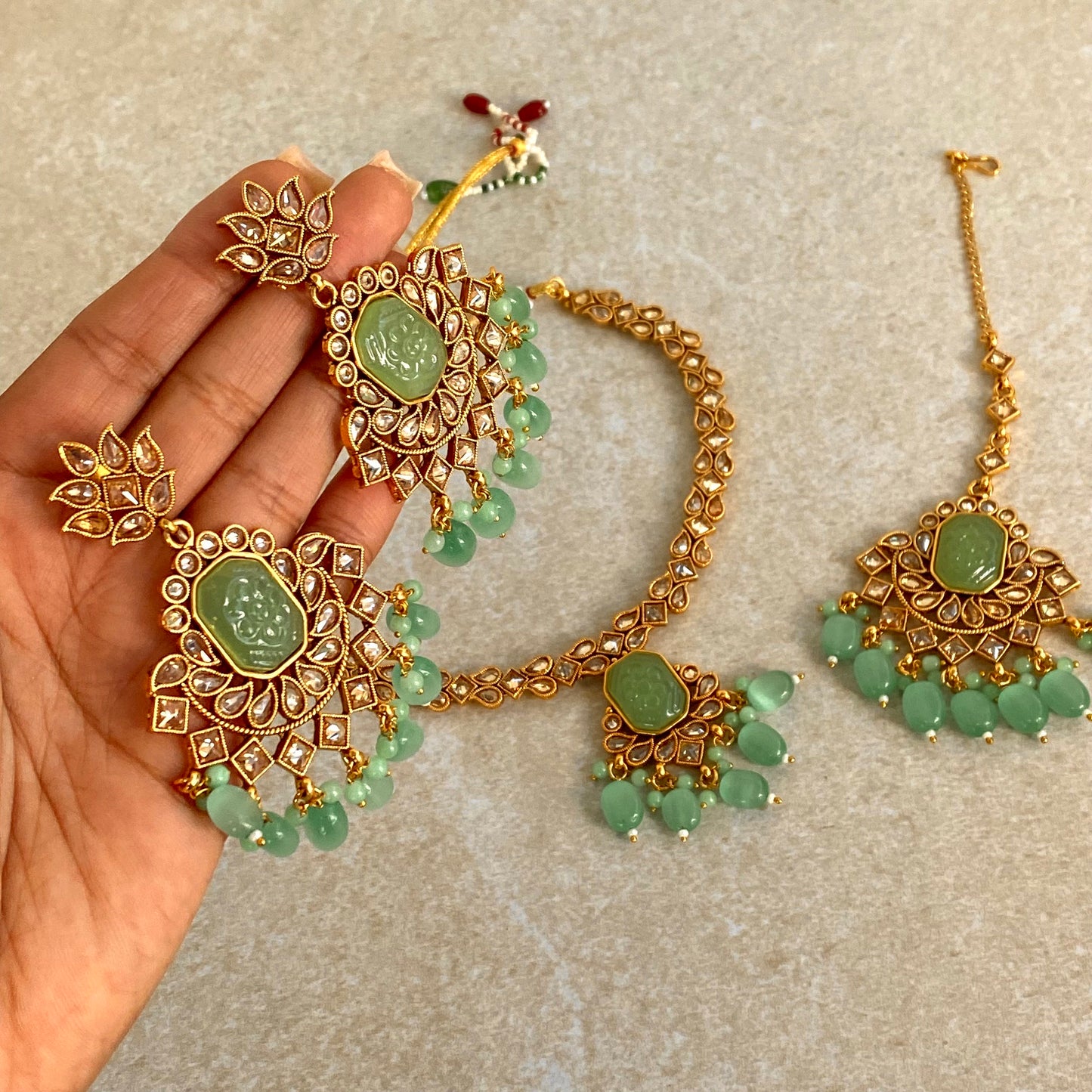 Jade green/ Ombré Mint Necklace Set Earring/ Tikka/ Tikli/ Indian/ Pakistani/Fashion Jewellery/ Gift for Women