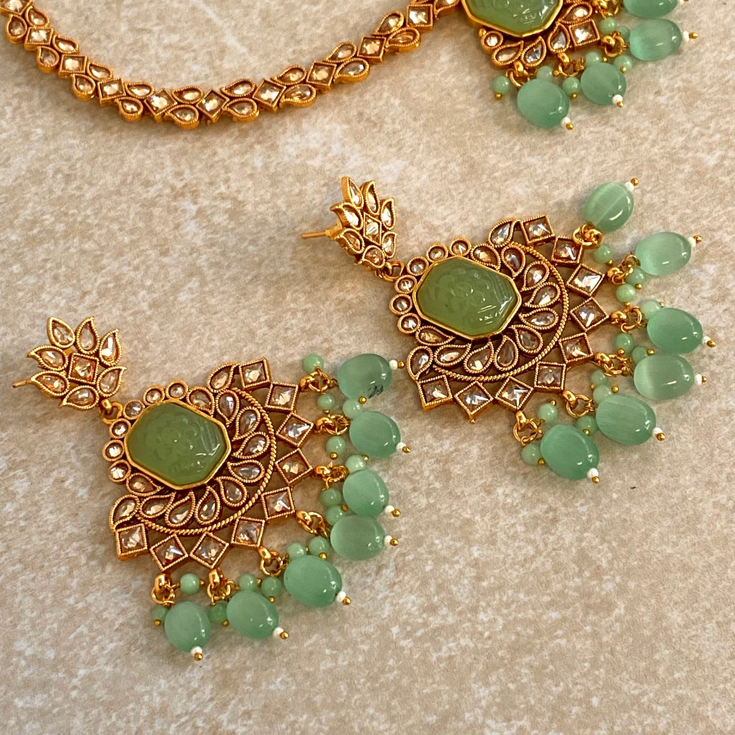 Jade green/ Ombré Mint Necklace Set Earring/ Tikka/ Tikli/ Indian/ Pakistani/Fashion Jewellery/ Gift for Women